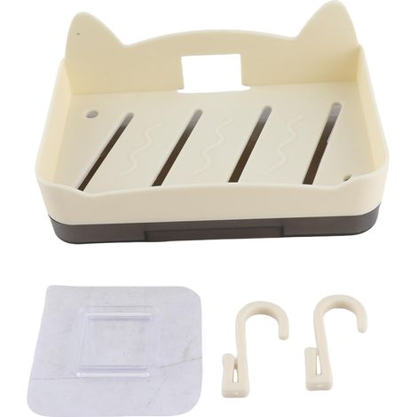 Wandmontierte Seifenschale, Modell Katze, Ohne Abflussdesign, Tropffrei, Kunststoff-geschirrregal Für Badezimmer, 5,5 X 8,5 X 13,5 Cm (beige)