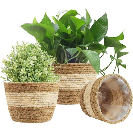 3 Stück Seegras-blumenkorb, 3 Größen Pflanzentopf Aus Geflochtenem Material, Blumentopf-abdeckung, Aufbewahrungskorb Für Pflanzenbehälter Zur Innendekoration (beige)
