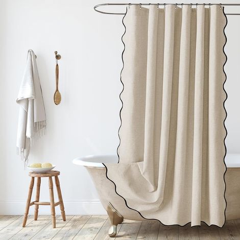 Texturierter Leinen-duschvorhang 90x180 Cm, Schmaler Duschvorhang, Wasserdicht, Schimmelresistent, Waschbar Für Badezimmer Mit Ringen, Beige