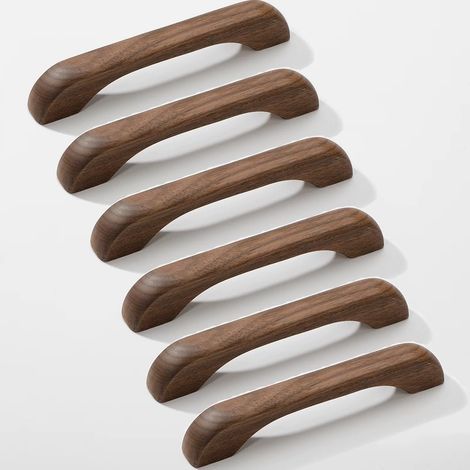 6 Stück Möbelgriffe Für Die Küche, Holzschubladengriffe Mit Schrauben, Bogenförmige Griffe Für Schränke, Küchenmöbel Und Schubladen Sowie Möbelgriffe (6, Walnussholz, Lochabstand: 128 Mm)