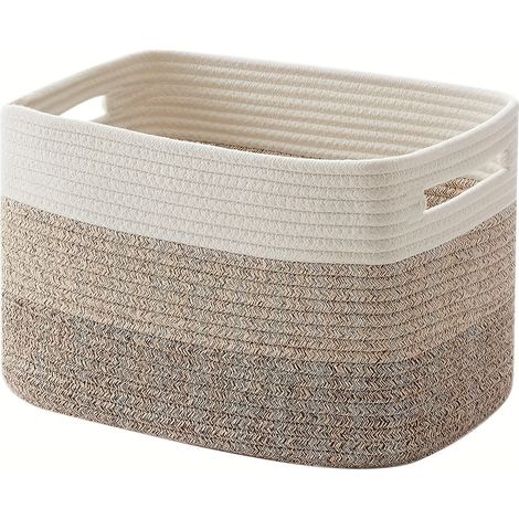 Beiger Dreiteiliger Korb 38x25x23 Cm, Ein Rechteckiger Korb Aus Geflochtener Baumwollseile, Babyaufbewahrung Mit Griff
