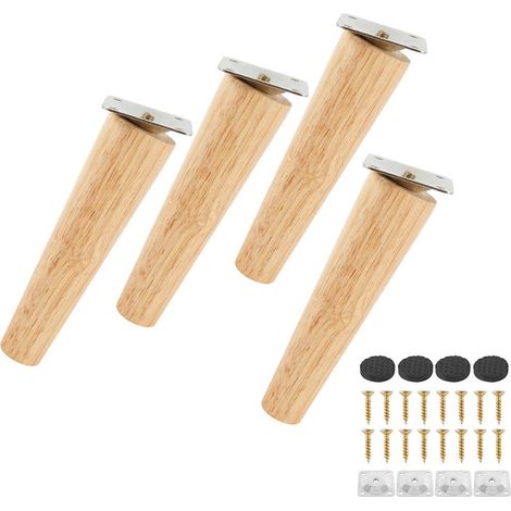 4er-set Massivholz-sofafüße, Möbelfüße Für Tv-schrank Und Bett, Ersatz-sofafüße Aus Holz Mit Rutschfesten Pads, Montageplatte Und Schrauben (h15cm, Schräg)