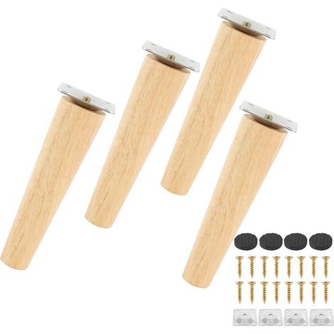 4er-set Massivholz-sofafüße, Möbelfüße Für Tv-schrank Und Bett, Zuverlässige Ersatz-sofabeine Aus Holz Mit Rutschfesten Gleitern, Montageplatte Und Schrauben (h15cm, Flach)