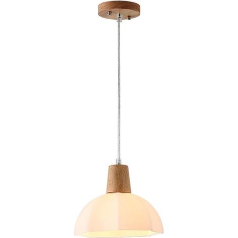 Hängeleuchte Aus Holz Und Glas, Deckenleuchte Aus Weißem Milchglas, Rustikale Pendelleuchte Für Küche, Esszimmerinsel, Flurdekoration (einfache Leuchte, Warmes Licht)