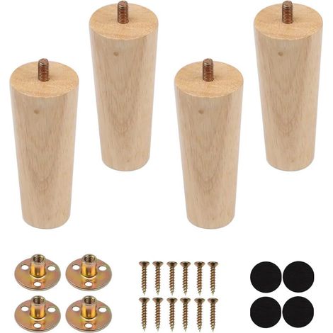 4 Stück Massive Holz-möbelfüße, 12 Cm Holzfüße Für Sofa, Ersatz-holzmöbelfüße, Konische Möbelfüße Mit Montageplatte Und M8-schrauben, Rutschfeste Gleiter Für Esstisch, Schrank