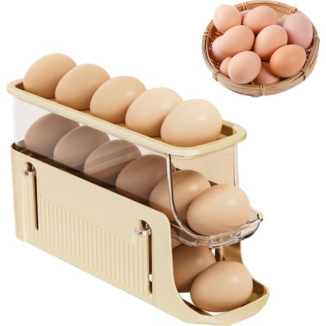 Eierhalter Für Kühlschrank, Eierschiene Für Kühlschrank, Automatischer Eierrollspender, 3 Ebenen Für 17 Eier (beige)