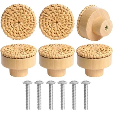 6 Stück Rattan-holz-möbelknöpfe, Möbelgriff, Türknöpfe Für Schränke, 40 Mm Schubladengriff, Für Innendekoration, Schrank, Kleiderschrank, Schublade, Küchenschränke
