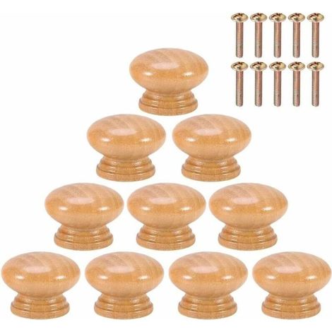 10 Stück Natürliche Holzgriffe Runde Pilzform Schrankknöpfe Mit Schrauben S/m/l (33mm)-liaiki