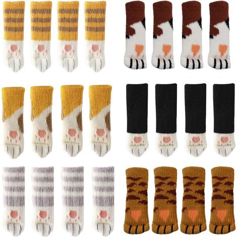 2er-pack 24 Stuhlsocken Mit Niedlichem Katzenpfoten-motiv, 6 Möbelmotive, Kratzfest, Geräuschdämmend, Stuhlbeinabdeckungen, Tischbeinschoner, Bodenschutz.