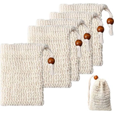 5er-pack Sisal-seifensäckchen, Ökologische Seifenspender-beutel, Natürliche Kordelbeutel Für Bad Und Dusche