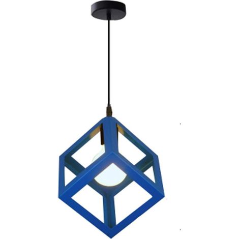 Moderne Industrielle Leuchte, Deckenleuchte Mit Metallkäfig-lampenschirm E27 (cube Blue)
