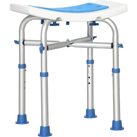 Duschhocker Duschstuhl - Gepolsterter Und Verstellbarer Sitz, Rutschfeste Saugfüße, Aus Blauem Aluminium