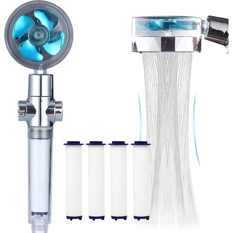 Hochdruck-handbrausekopf Mit Propeller, Wassersparend, Mit Filter Und Pause-schalter, Blau