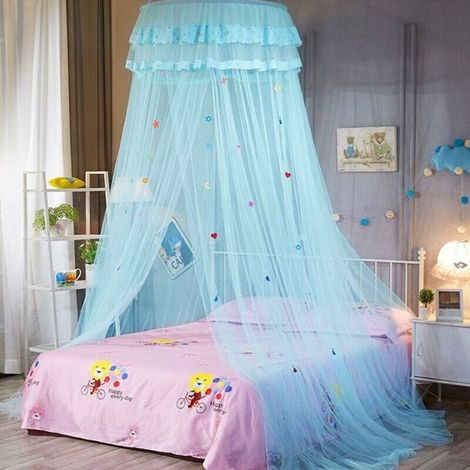 Baldachin Mit Moskitonetz Für Bett, Elegantes Rüschen-spitzennetz Für Mädchen Und Babys (blau) - Liaiki