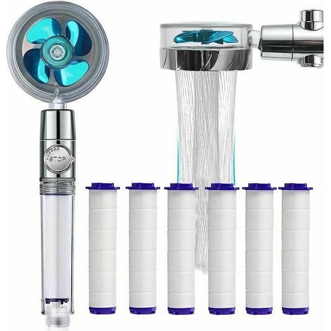 Wirtschaftliche Duschbrause Mit Kalkfilter - 360° Drehbarer Duschkopf - 6 Pp-baumwoll-filterelemente (blau)