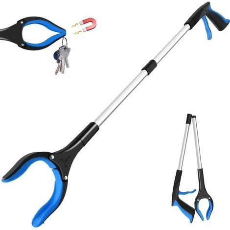 Faltbare Greifzange 82 Cm, 360° Drehbarer Kopf, Aluminium-greifzange, Teleskop-greifzange Mit Magnetischen Endstücken, Abfallsammler (blau)