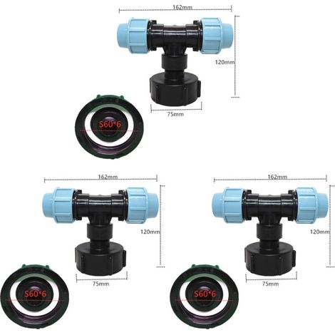 3er-set Ibc-tankadapter S60x6 - T-stück Für Wasserschlauchanschluss - T-ausgang (t-ausgang 25mm)