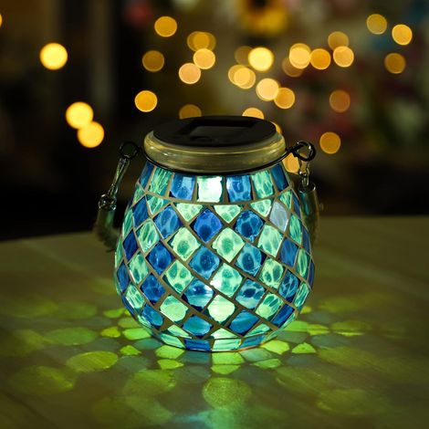 Mosaik-solarleuchten - Wasserdicht - Hängende Solarlampen - Dekorative Tischlampen Für Garten, Hof, Veranda, Terrasse, Rasen, Party, Gras (blau)