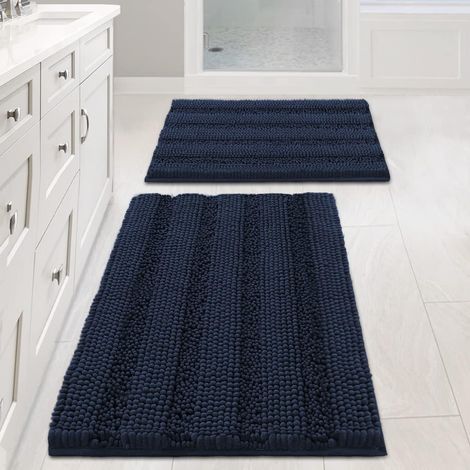 Badematte/badteppich, Marineblau, 43x61 Cm + 51x81 Cm, 2er-set, Extra Dicker Chenille-bodenteppich, Rutschfest.