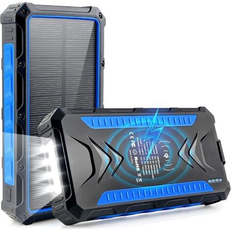 36000 Mah Solar-powerbank – Kabelloses Qi-solarladegerät, 2 Usb-anschlüsse Und 1 Type-c-anschluss, Schnellladung, Ip66 Wasserdicht Für Notstromversorgung Und Camping