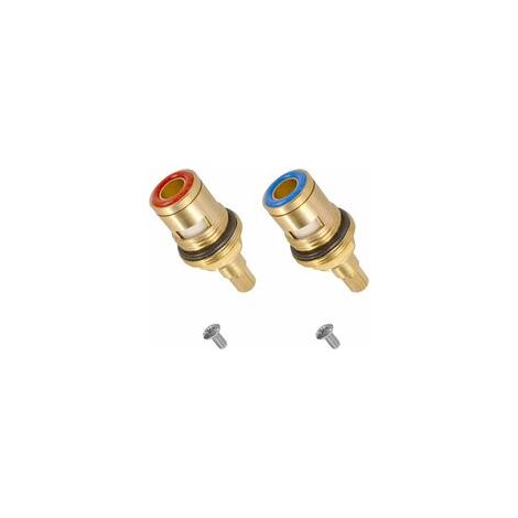 Keramikkopf 1/2 Zoll, Keramikpatronen Für Mischbatterien, Universelle Ersatzventile Aus Messing Mit Viertelumdrehung Für Küche Und Bad (1 Blau + 1 Rot)