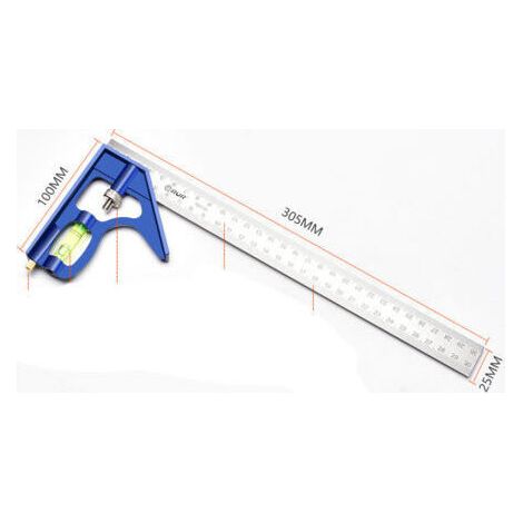 Kombinationswinkel, 300 Mm Edelstahl-anschlagwinkel, Anschlagwinkel Mit Wasserwaage Und Praktischem Schnurabzieher, Ideal Zum Messen Und Markieren