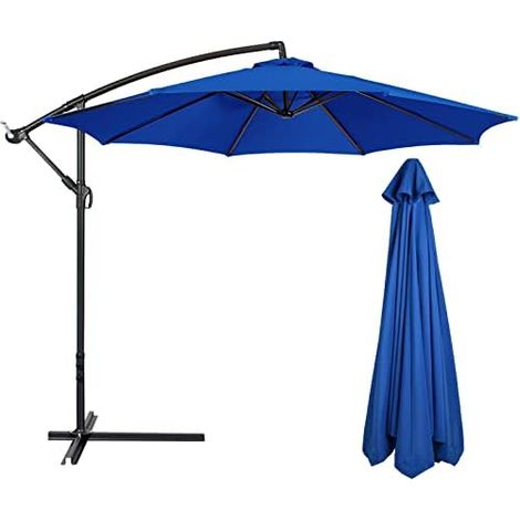 Flueyer Seitlich Versetzter Sonnenschirm, 2,7 M, Mit 8 Ersatz-stoffrippen, Wasserdicht, Für Garten, Rasen, Terrasse, Hinterhof Und Pool (nur Markise), Marineblau