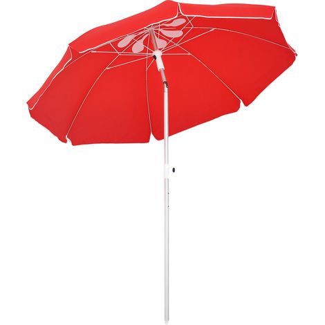Strandsonnenschirm, Neigbarer Achteckiger Sonnenschirm, Ø 180 Cm, Hochdichtes Uv-schützendes Polyestergewebe, Höhenverstellbar, Aluminiummast, Inklusive Transporttasche, Rot