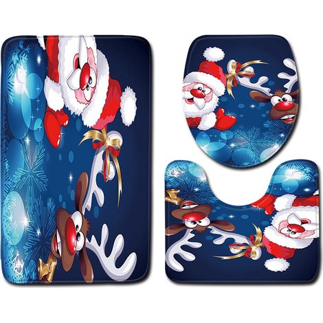 Badevorleger-set, 3-teilig, Rutschfeste Badematten Mit Weihnachtsmann-motiv, Weiche, Hochabsorbierende Badematten Für Badezimmer, Schlafzimmer, Küche, Wc Und Badewanne (2)