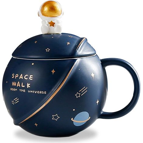 Süße Keramiktasse Mit Astronauten-motiv, Deckel Und Löffel, Personalisierte Tassen Für Kaffee, Tee Und Milch, 400 Ml, Geschenk Zum Muttertag Oder Geburtstag Für Frauen/kinder