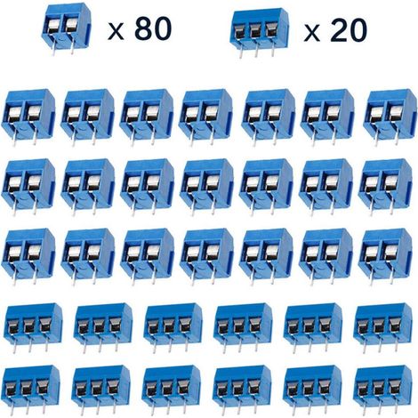 100 Stück Pcb-schraubklemmen, Blaue Lötanschlussklemmen 5 Mm, Schraubklemmen Für Leiterplatten Mit 2-polig Und 3-polig