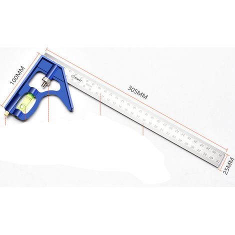 Kombinationswinkel-regel, 300 Mm Kombinationswinkel Aus Edelstahl, Kombinierter Winkel Mit Wasserwaage Und Praktischem Anreißlineal, Ideal Zum Messen Und Markieren