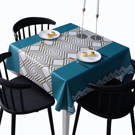 Pvc-tischdecke, Rechteckige Tischdecke, Fleckenbeständige Rechteckige Tischdecke, Wasserdichte Tischdecke, Picknick-tischdecke Für Draußen, Garten, Geometrisches Muster (blau) 90x90cm