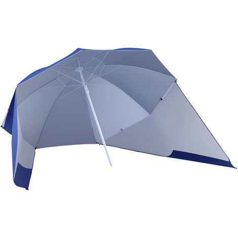 2-in-1-strandsonnenschirm Mit 2 Seitlichen Paneelen, Tragbarer Uv-schutz-vordach Mit Transporttasche, Ø 210 X 222 Cm, Blau