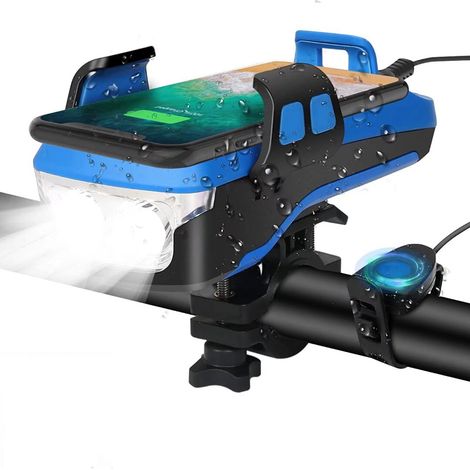 Usb-wiederaufladbare Fahrradlampe, 550 Lumen Leistungsstarke Led-fahrradlampe Mit Alarm Und Telefonhalterung, Wiederaufladbare Frontleuchte Für Mountainbike, Rennrad Und Roller -a