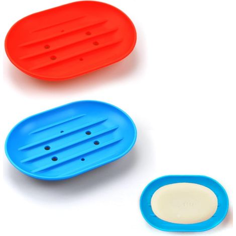 2 X Rutschfeste Seifenschalen Für Dusche, Bad Und Küche, Seifenhalter Zum Trockenhalten Und Sauberhalten Der Seife (rot Blau)