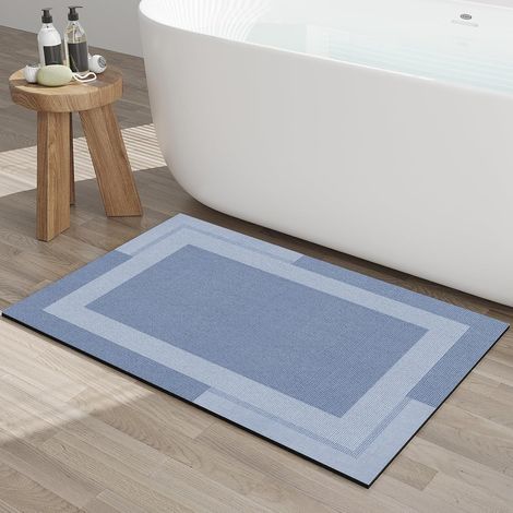 Rutschfester Badteppich, Blau, 40 X 60 Cm, 1 Stück, Gummierung Auf Der Rückseite, Extra Flacher Badteppich, Schnell Trocknend, Super Saugfähig, Waschbar.