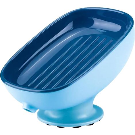 Selbstablaufende Seifenschale Für Waschbecken Im Badezimmer, Saugnapf-seifenschale, Ablage Für Küchenarbeitsplatte, Leicht Zu Reinigen, Doppelte Schicht, Blau