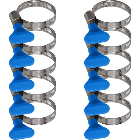 10er-set Edelstahl-schlauchklemmen Mit Flügelmutter - Schlauchklemme Mit 9 Mm Band (25-40 Mm, Blaue Flügelmuttern)