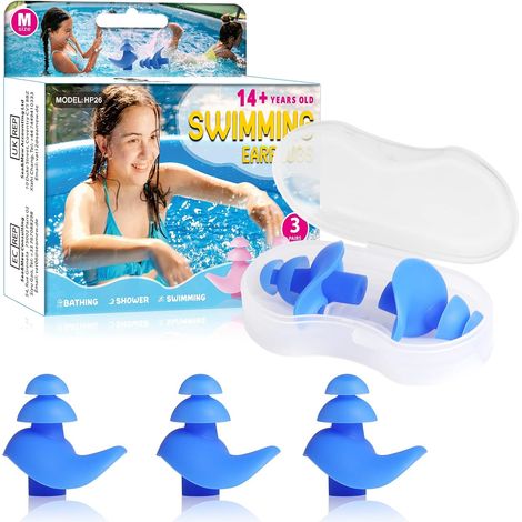 [3 Paar] Schwimm-ohrstöpsel, Wasserdichte Silikon-ohrstöpsel Für Kinder Und Erwachsene, Für Schwimmer, Dusche, Pool Und Andere Wassersportarten (blau)