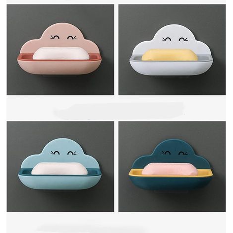 4 Stück Doppelschichtige Seifenspender Aus Kunststoff, Abnehmbar Für Einfache Reinigung, Wandmontierter Seifenspender, Seifenschale Für Badezimmer, Dusche, Küche, Wolkenform (blau, Rosa, Weiß, Dunkelb