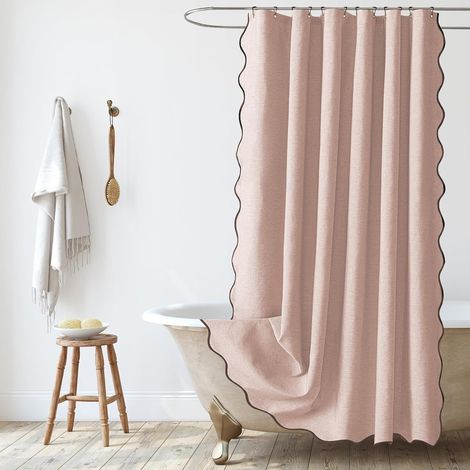 Texturierter Leinen-duschvorhang 90x180cm, Schmaler Duschvorhang, Wasserdicht, Schimmelresistent, Waschbar Für Badezimmer Mit Ringen, Rosa