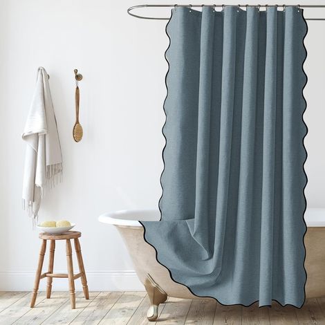 Texturierte Leinen-duschvorhang 180x180cm, Wasserdicht Und Waschbar, Schimmelresistent, Für Badezimmer Mit Ringen, Blau