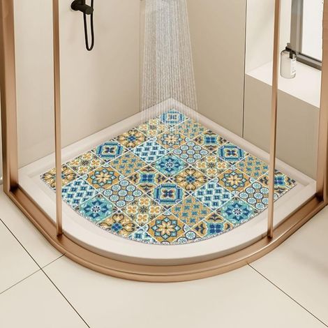 Eck-duschmatte Aus Luffa, Rutschfest Und Schimmelresistent Für Das Badezimmer Mit Ablauf (blau, 60 X 60 Cm)
