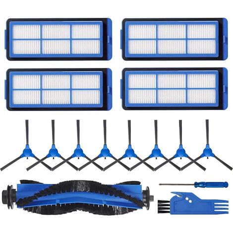 Ersatzset Für Eufy Robovac 11s Max, Robovac 15c Max, Robovac 30c Max Saugroboter, Einschließlich 1 Hauptbürste, 8 Seitenbürsten, 4 Filter Und 1 Blaue Reinigungsbürste