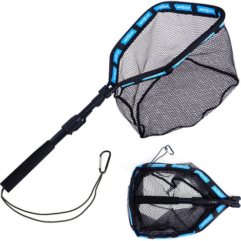 Schwimmender Kescher, Blau, 1 Stück, Ideal Zum Angeln, Faltbarer Gummikescher Mit Festem Oder Teleskopischem Griff