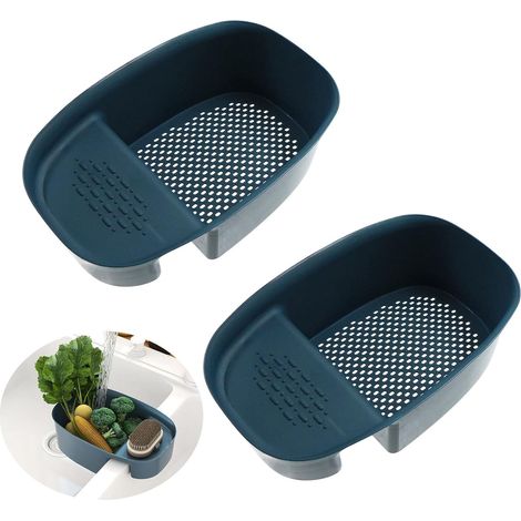 Multifunktionaler Hängender Küchenabfalleimer – Spülbeckenfilter, Küchenspüle-mülleimer Für Gemüse, Rutschfester Schwammhalter, Abtropfständer, Seife, Bürste (blau, 2er-pack)