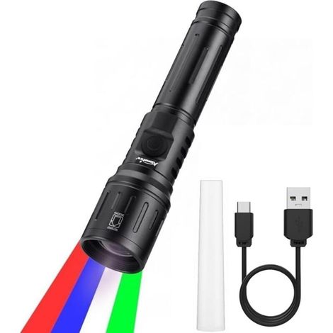 X94 Rgbw 4-farben Mehrfarbige Led-taschenlampe, Usb-c Wiederaufladbar, Weißes, Grünes Und Blaues Licht, Rote Stroboskop-zoom-taschenlampe Mit Enthaltenem Akku Für Nacht, Tiere Und Astronomie