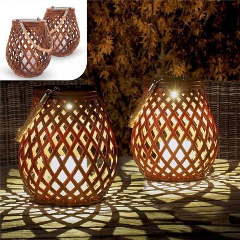 2er-set Solar-außenleuchten - Led-leuchten Im Rattan-look - 0,2w Ip55 - 2117 Cm - Für Garten, Terrasse Und Balkon