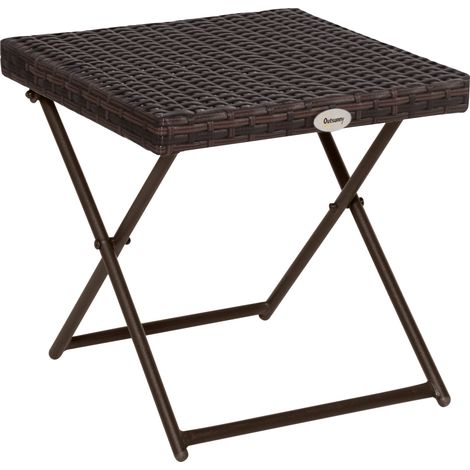 Klappbarer Gartentisch Aus Kunstrotting Und Stahl, Platzsparender Balkontisch, 40 X 40 X 40 Cm, Braun
